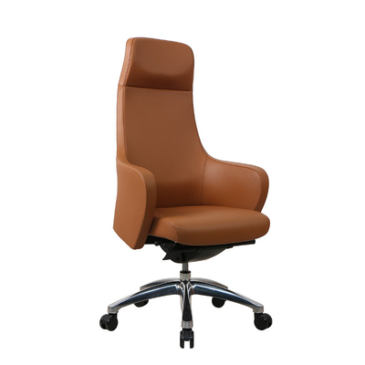 Aluminum Brown Ergonomic Office Leather Chair 70mm Gas Spring Executive Mesh Chair