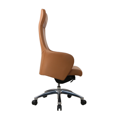 Aluminum Brown Ergonomic Office Leather Chair 70mm Gas Spring Executive Mesh Chair